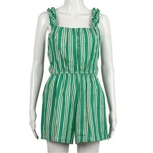Speechless Nordstrom Green & White Striped Romper with Elasticized Waist